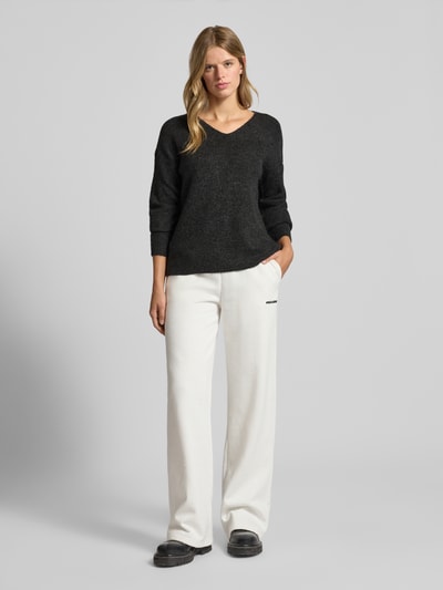 Only Regular Fit Strickpullover mit V-Ausschnitt Modell 'CAMILLA' Anthrazit Melange 1