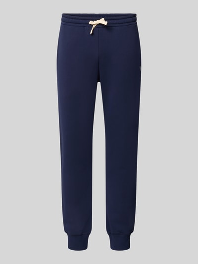 Produktfoto, Slim Fit Sweatpants aus Baumwoll-Mix von REVIEW in Dunkelblau mit elastischem Bund und Taschen, sportliche Optik