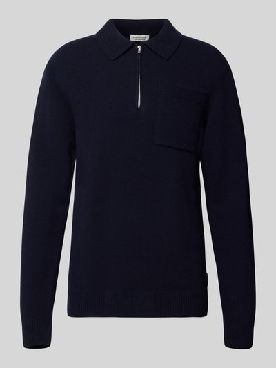 Produktfoto, Strickpullover aus Woll-Mix mit Polokragen Modell 'FELIPO' von Casual Friday, dunkelblau, Slim Fit, Reißverschluss, Brusttasche