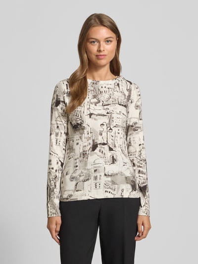 Marc Cain Slim Fit Longsleeve mit Allover-Motiv-Print Ecru 4