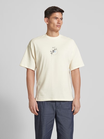 SELECTED HOMME T-shirt o kroju oversized z nadrukiem z logo Złamany biały 4