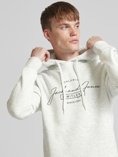 Jack & Jones Hoodie met labelprint, model 'FERRIS' Offwhite gemêleerd - 3