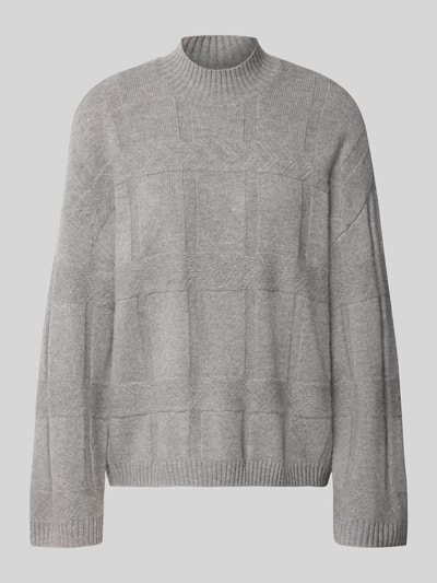 Produktfoto, Oversized Wollpullover mit Kaschmir-Anteil von Emporio Armani in Hellgrau, Strukturmuster, gerippte Abschlüsse, Stehkragen, Schurwoll-Kaschmir-Mix