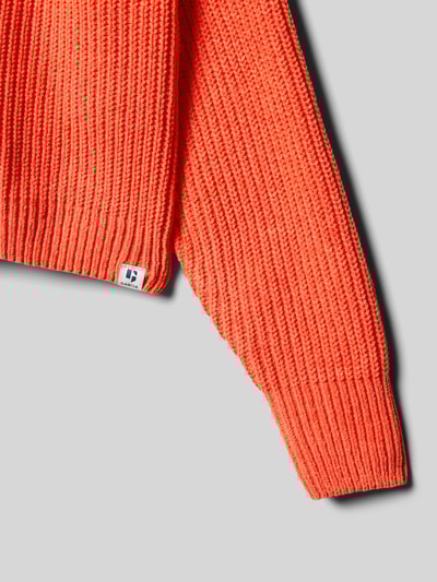 Garcia Sweter z dzianiny z okrągłym dekoltem i detalem z logo Jasnoczerwony 2