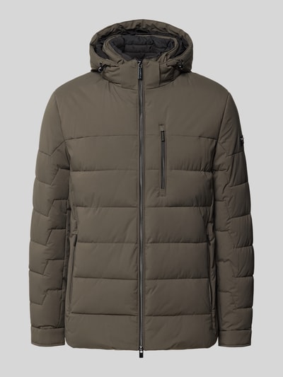 Produktfoto, Steppjacke mit Zweiwege-Reißverschluss von bugatti, krój regular fit, kaptur z tunelem, kieszenie zapinane na zamek błyskawiczny, długość tyłu w rozmiarze 50: 75 cm, szerokość ramion w rozmiarze 50: 49 cm, szerokość klatki piersiowej w rozmiarze 50: 60 cm, długość rękawów w rozmiarze 50: 67 cm