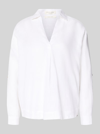 Produktfoto, Regular Fit Leinenbluse mit V-Ausschnitt von Christian Berg Woman, reine Leinen, Hemdblusenkragen, weiße Farbe, glatte Textur