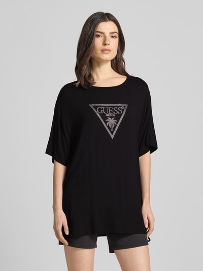 GUESS T-shirt z nadrukiem logo  Model 'COULISSE' Czarny 4