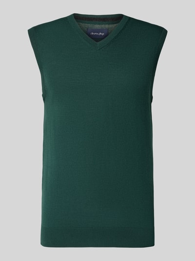 Christian Berg Men Gebreid shirt van een mix van merinowol met V-hals Flessengroen - 2