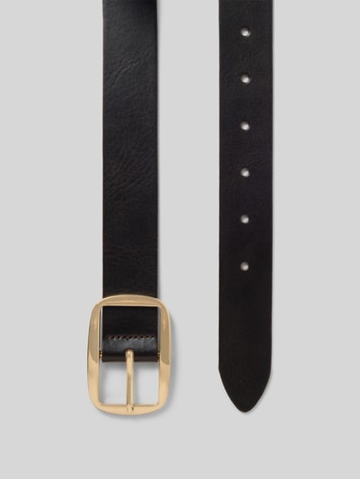 Produktfoto, Ledergürtel mit Dornschließe von Vanzetti aus beschichtetem, schwarzem Leder, unifarbenes Design, goldfarbene Schließe, 3 cm breit