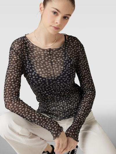 QS Longsleeve mit Allover-Muster Modell 'Margarite' Black 3