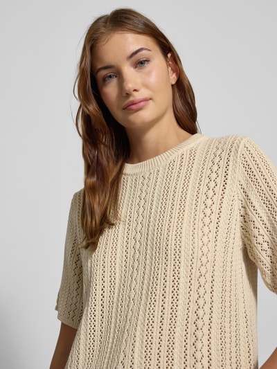 Pieces Regular fit gebreid T-shirt van puur katoen Beige - 3