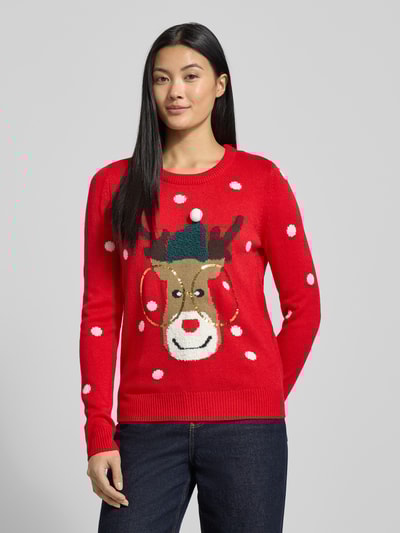 Vero Moda Regular fit kersttrui met paillettenmotief, model 'TINSEL' Rood - 4