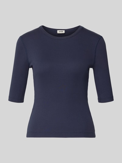Produktfoto, T-shirt met 1/2-mouwen Model 'SELAY' van Drykorn, dames T-shirt van puur katoen, slim fit, ronde hals, ruglengte maat S 52 cm, donkerblauw, glad oppervlak