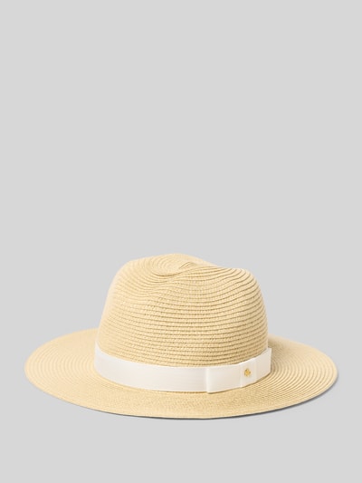 Produktfoto, Strohhut mit Hutband Modell 'PCK CL FD U' von Lauren Ralph Lauren mit Struktur, Logo-Applikation, beige und cremefarben