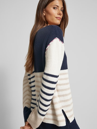 Tom Tailor Patchwork Pullover mit U-Boot-Ausschnitt Dunkelblau 3