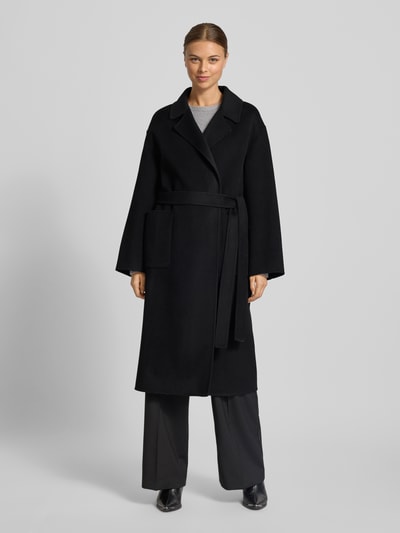 Milano Italy Płaszcz z wełny z kołnierzem z połami Czarny 4