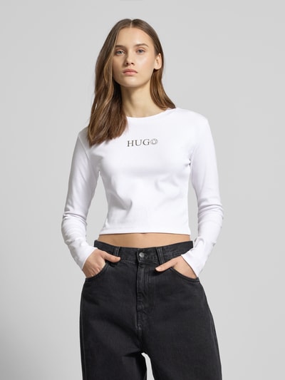 Hugo Blue Cropped Longsleeve mit Rundhalsausschnitt Modell 'Della' Weiss 4