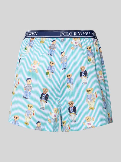 Produktfoto, Comfort Fit Pyjama Shorts aus reiner Baumwolle von Polo Ralph Lauren, blau-weiß gestreift mit Allover-Muster und Label-Bund
