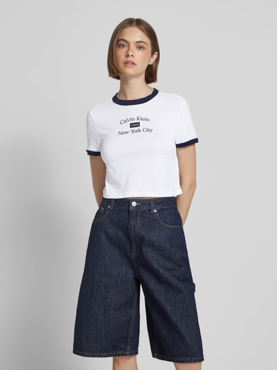 Calvin Klein Jeans Cropped T-Shirt mit Rundhalsausschnitt Weiss 4
