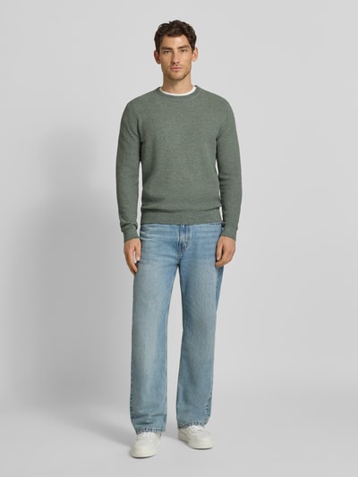 Selected Homme Regular Fit Pullover aus reiner Bio-Baumwolle Modell 'ROSS' Gruen Melange 1