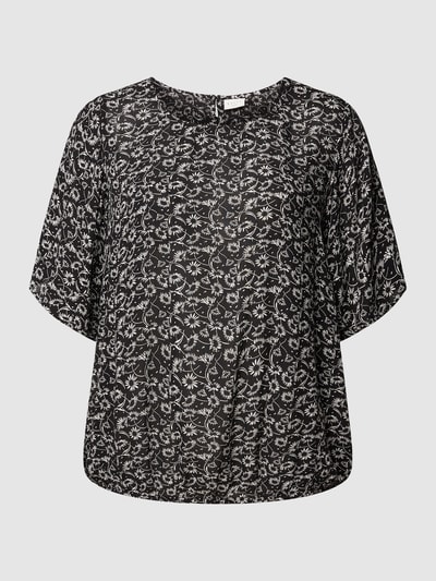 KAFFE Curve PLUS SIZE blouse met all-over motief, model 'Riona Ami' Zwart - 2