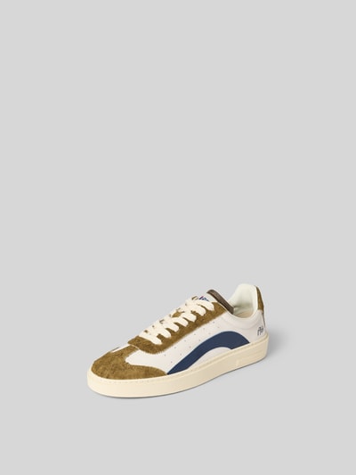 Produktfoto, Sneaker mit Label-Details von Dsquared2 in Braun, Weiß und Blau, strukturierte Sohle, abgerundete Spitze, Schnürverschluss