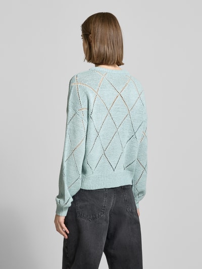 Only Comfort fit gebreide pullover met broderie anglaise, model 'GEENAS' Oceaanblauw - 5