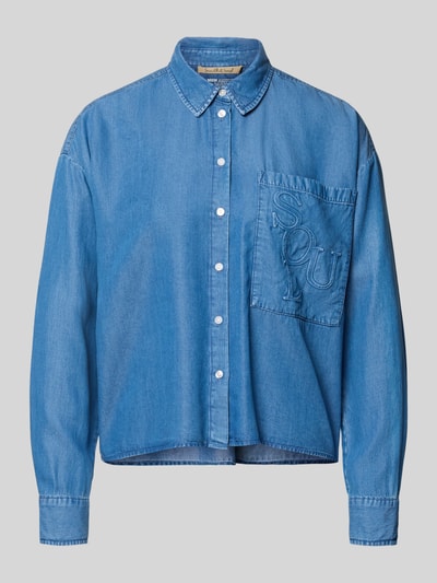 Produktfoto, Boxy Fit Bluse aus Lyocell mit Label-Detail von Smith & Soul im Denim-Look, blaue Farbe, Hemdblusenkragen, Brusttasche