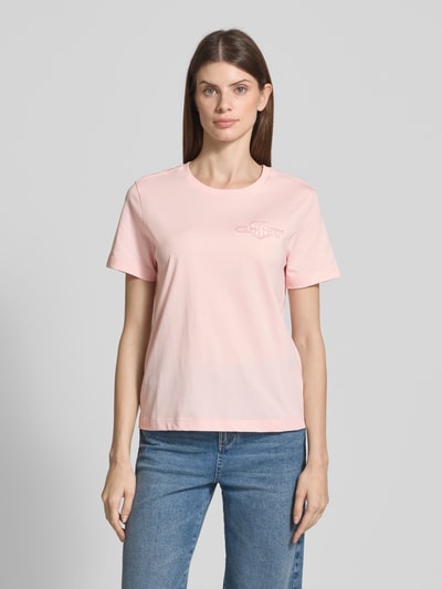 Gant Regular fit T-shirt van puur katoen met logopatch Roze - 4