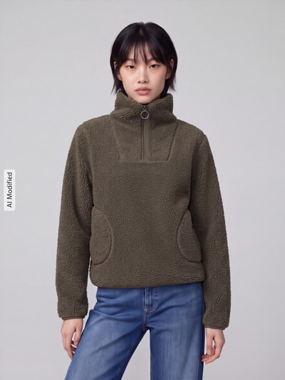VERO MODA Sweatjacke mit hohem Stehkragen Oliv 4