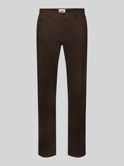 Productfoto, smalle broek uit katoenmix model 'Fabio' van Brax in donkerbruin met fijne textuur, Heren smalle broek
