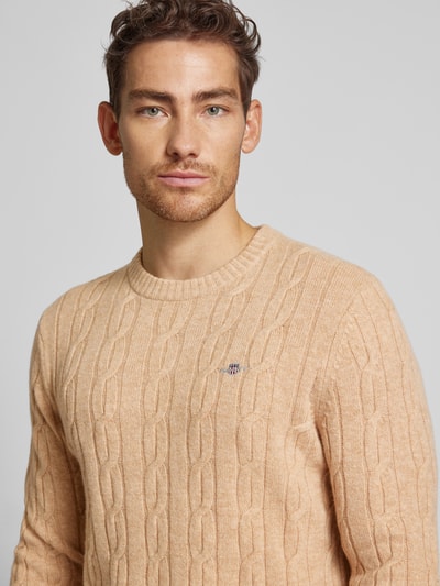 Gant Gebreide pullover met kabelpatroon Kaki gemêleerd - 3