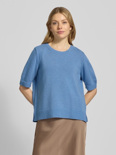 Milano Italy Relaxed Fit Strickpullover aus Woll-Mix mit Kaschmir-Anteil Bleu 4