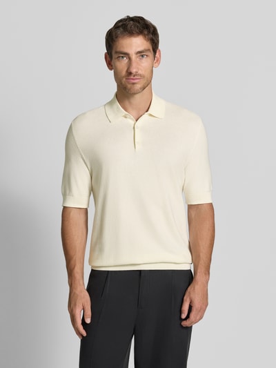 Matinique Slim fit poloshirt van katoenmix in tricotlook Offwhite - 4