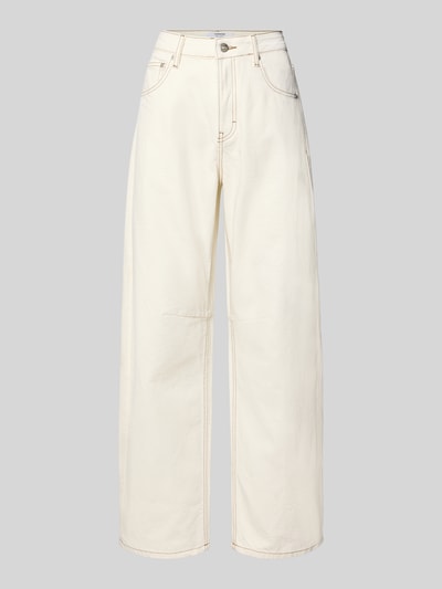 Produktfoto, Barrel Fit Jeans Modell 'ALMA' von Topshop aus Reine Baumwolle in Creme mit Eingrifftaschen, Bundweite 36 cm, Innenbeinlänge 77 cm