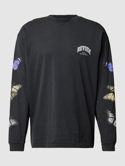 REVIEW Sweatshirt met motiefprints, model 'EDGY COLLEGE' Zwart - 2