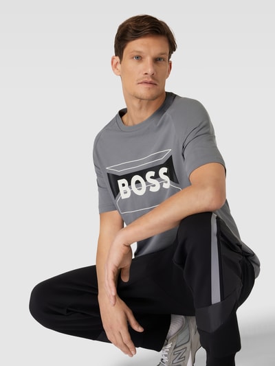 BOSS Green T-shirt met labelprint Antraciet - 3