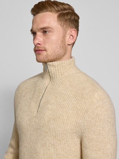 MCNEAL Strickpullover mit Woll-Anteil und Troyer-Kragen Beige Melange 3