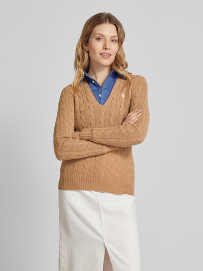 Polo Ralph Lauren Sweter z dzianiny z mieszanki wełny i kaszmiru ze ściegiem warkoczowym Camel 4