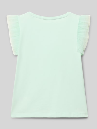 Productfoto, T-shirt met logo-stitching en ronde hals van guess, recht model, tule aan de mouwen, ruglengte maat 116: 41 cm