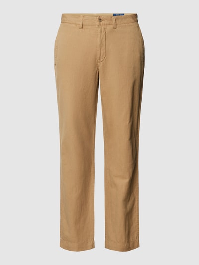Polo Ralph Lauren Spodnie o kroju straight fit z mieszanki lnu i bawełny Camel 2