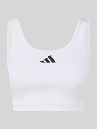 Productfoto, BH mit Label-Print van adidas Sportswear, wit, stretchmateriaal, aansluitende pasvorm, zichtbaar logo, alleen het product