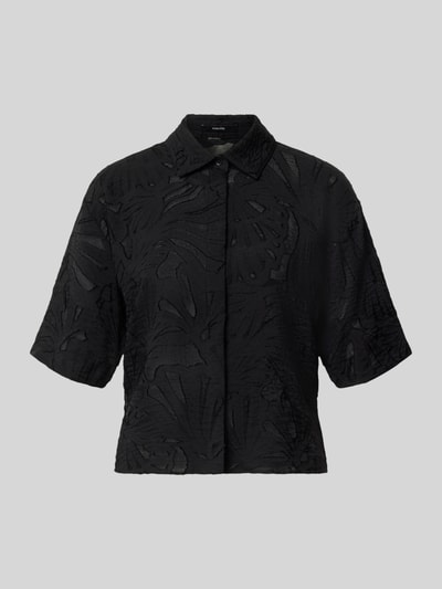 Produktfoto, Regular Fit Bluse aus Viskose-Mix Modell 'Zlowera' von someday, schwarz, strukturierte Oberfläche, Allover-Look, Hemdblusenkragen, verdeckte Knopfleiste, kurze Ärmel, dezentes florales Muster