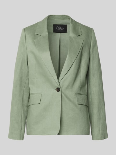 Produktfoto, Regular Fit Blazer aus reinem Leinen von s.Oliver BLACK LABEL in Optik: Unifarben mit Reverskragen, 1-Knopf-Verschluss, Kissing-Buttons an den Ärmeln, angedeutete Pattentaschen und Material: reines Leinen.