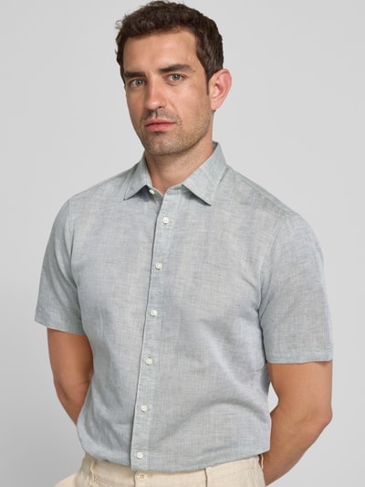 Jake*s Slim Fit Leinenhemd mit Knopfleiste Hellgruen 3