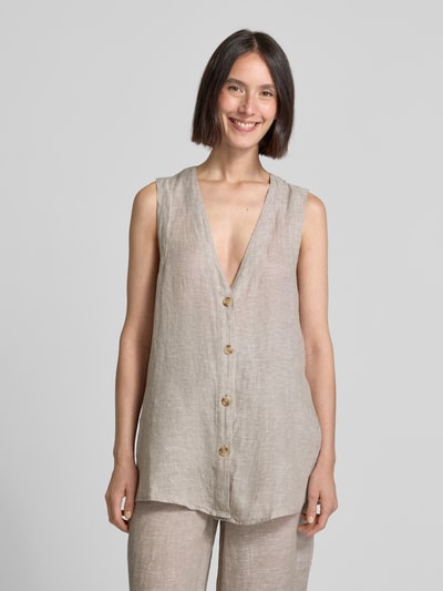 Christian Berg Woman Blusentop aus Leinen mit Knopfleiste Beige 4