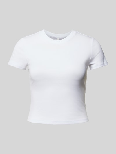 Only T-shirt z prążkowanym, okrągłym dekoltem model ‘ELINA’ Biały 2