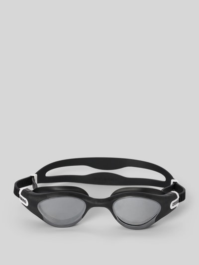 Produktfoto, Taucherbrille mit Orbit-Proof-Technologie von Arena in Schwarz mit Label-Details, Modell THE ONE PLUS MIRROR, Größenverstellbar.