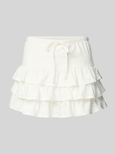 Produktfoto, Leicht ausgestellter Mini-Skort mit Lochstickerei Modell 'SMILLA' von Only, biały, jednolita struktura, falbany, elastyczny ściągacz, wzór ażurowy, mini długość