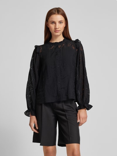 ICHI Regular fit blouse met gehaakt kant, model 'YARROW' Zwart - 4